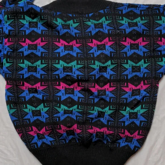 Vintage 90s Colorful Abstract Print V Neck Sweater Size L Grannycore - Picture 7 of 7